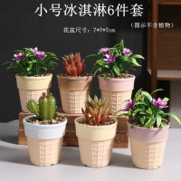北歐風(fēng)小可愛裝飾冰淇淋多肉花盆現(xiàn)代陶瓷小花盆批發(fā) 工藝品擺件