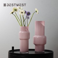 Best west 淺桃瓷粉不規(guī)則玻璃花瓶擺件 簡(jiǎn)約ins家居玄關(guān)客廳花器