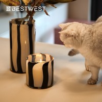 Best west 斑馬紋玻璃燭臺香薰蠟燭高級感軟裝花瓶氛圍感中古擺件