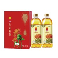 中糧悅潤新疆純紅花籽油1Lx2瓶禮盒裝物理壓榨一級食用植物油健康